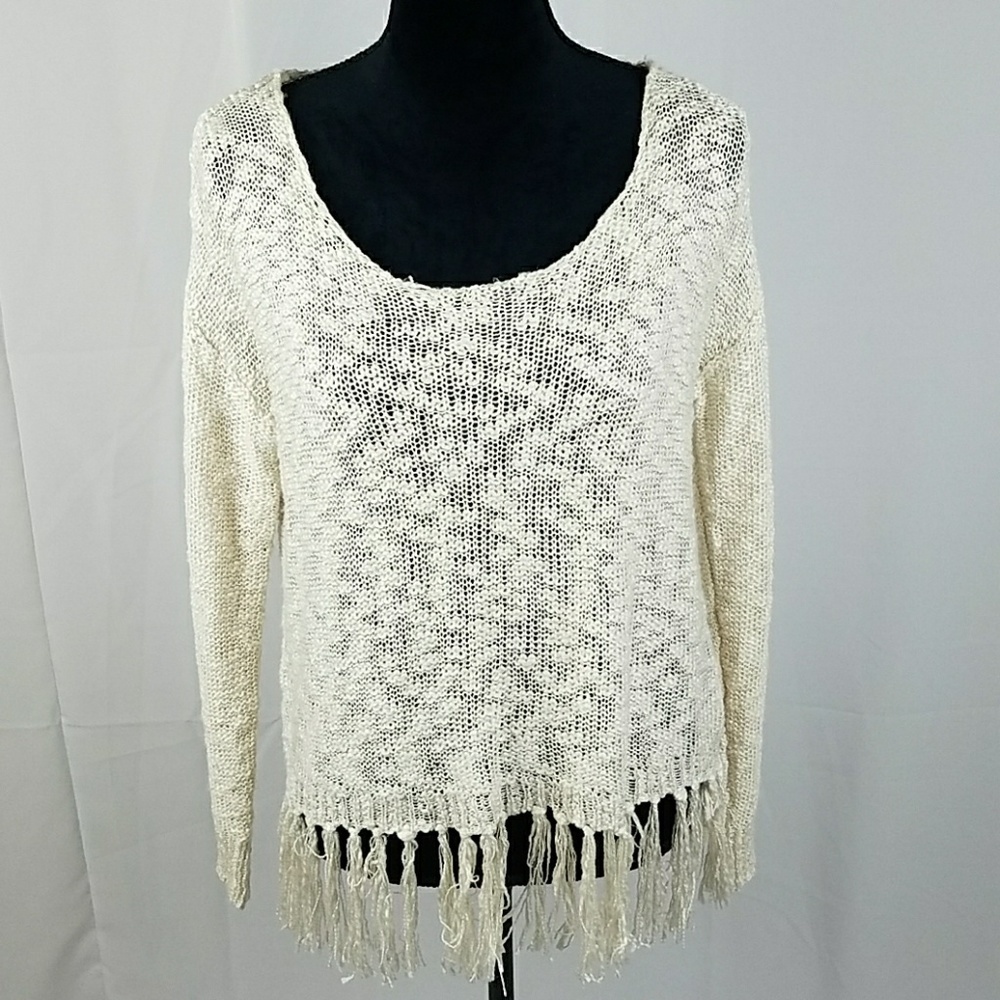 Forever 21 women small cream cable knit fringe lagenlook long sleeve